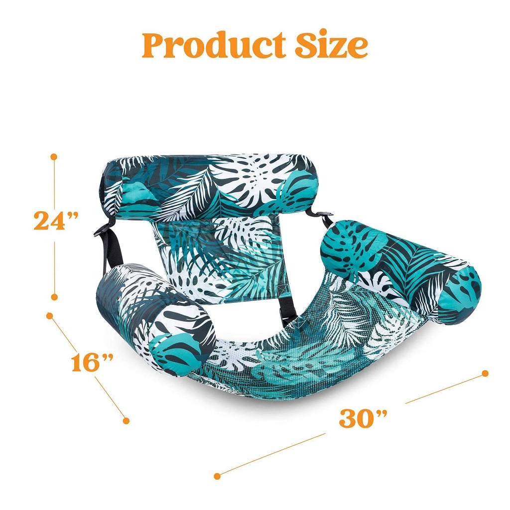 Inflatable floating hammock water chair in PVC, 76 x 35 x 60 cm, 260 g, with leaf colour options and pump