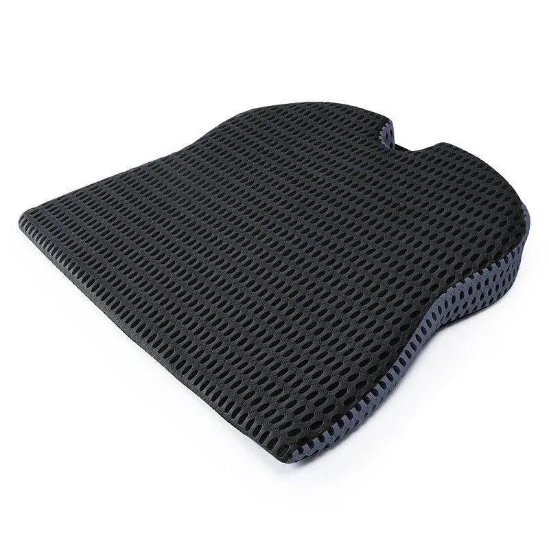Memory foam car cushion with fixed straps in black colour on car seat