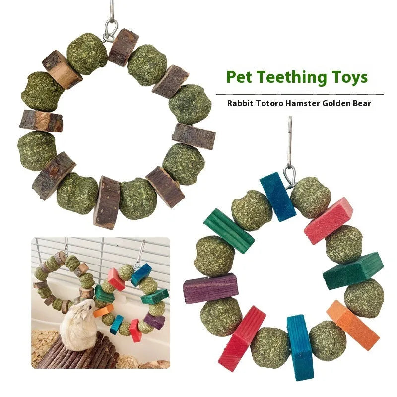 Hamster chew toy decorative ring with straw balls for guinea pigs and rabbits