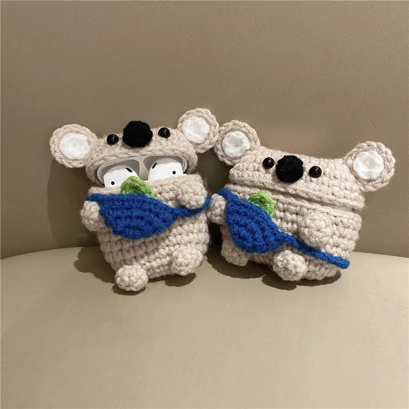 Handmade knitted koala bear backpack design AirPods protective cover