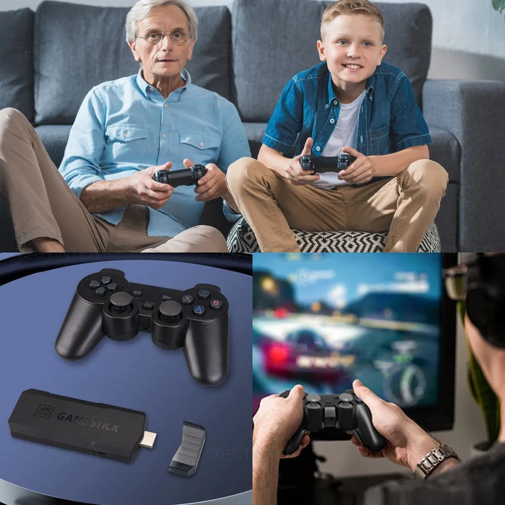HD home TV game console with wireless controller on television stand showing HDMI connection