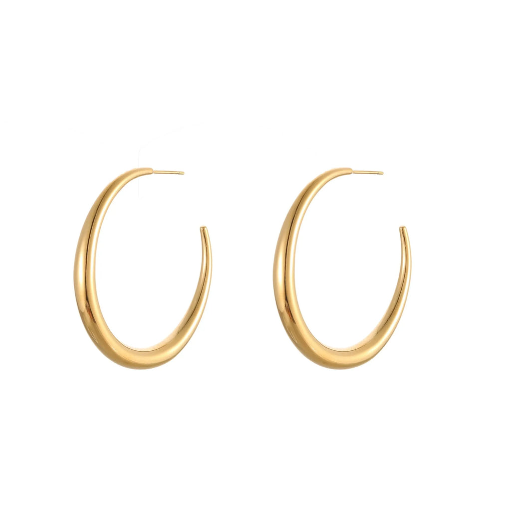 Titanium steel hoop earrings with geometric round design in gold and steel finish options