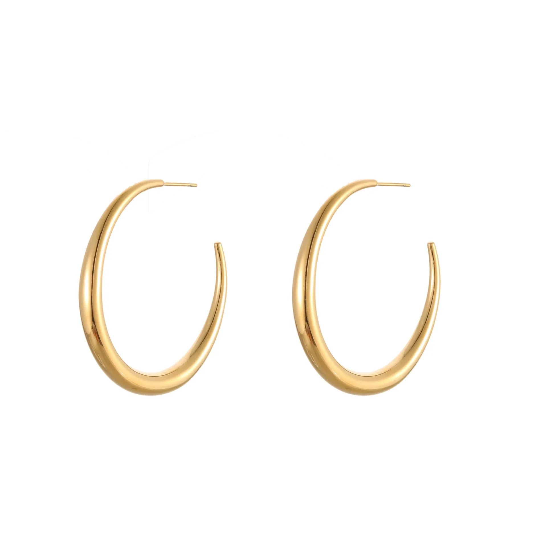 Titanium steel hoop earrings with geometric round design in gold and steel finish options