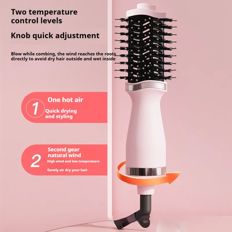 Pink multifunctional hair dryer with integrated hair curling comb attachment, model YZM-8015