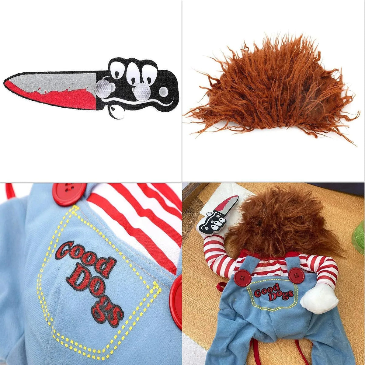 Striped dog cat Halloween costume 3-piece set with trousers and knife accessory