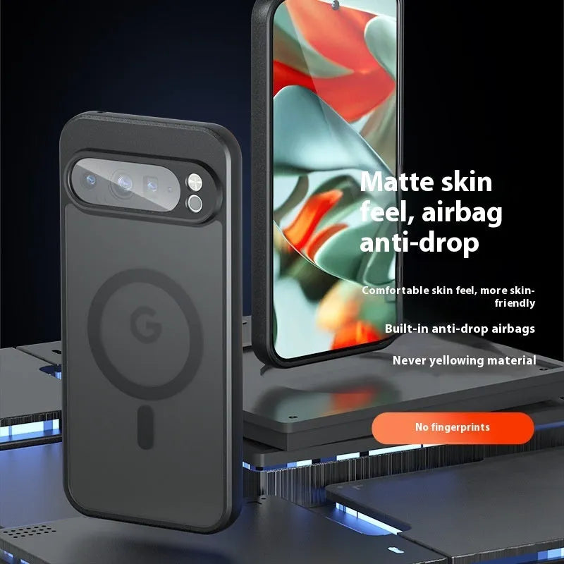 Magnetic matte black phone case for Google Pixel, TPU PC shockproof cover with anti-fingerprint finish