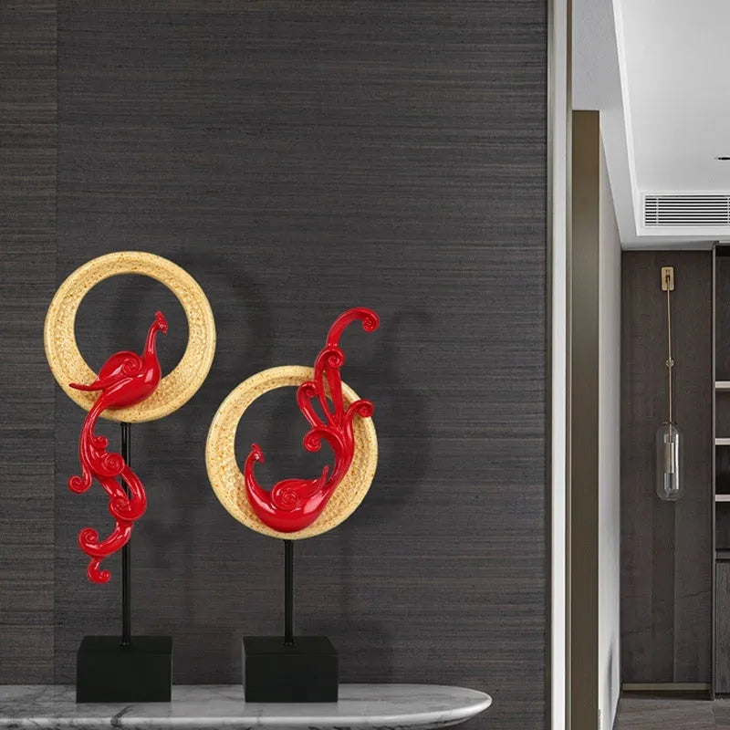 Light luxury synthetic resin phoenix ornament in rose gold silver or red european style craft