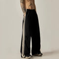 Black men's wide leg climbing pants with high waist and long straight-leg style made of polyester