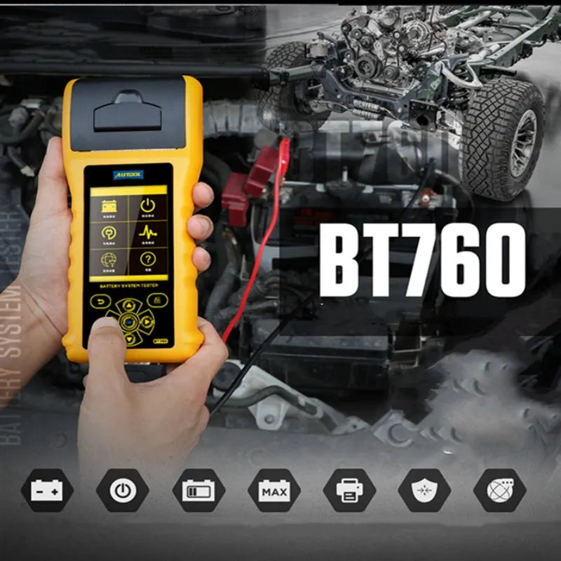 AUTOOL BT760 12V 24V vehicle battery tester with colour screen and thermal printer for car and truck diagnostics