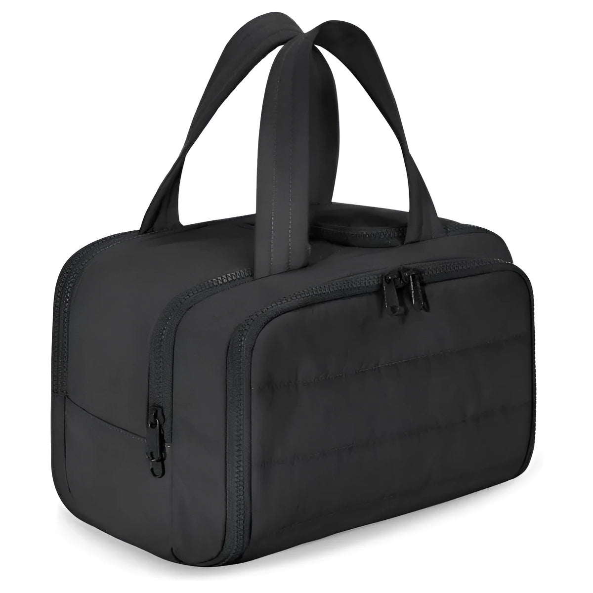 Large open-top travel toiletry bag in polyester, showing spacious interior and modern style.