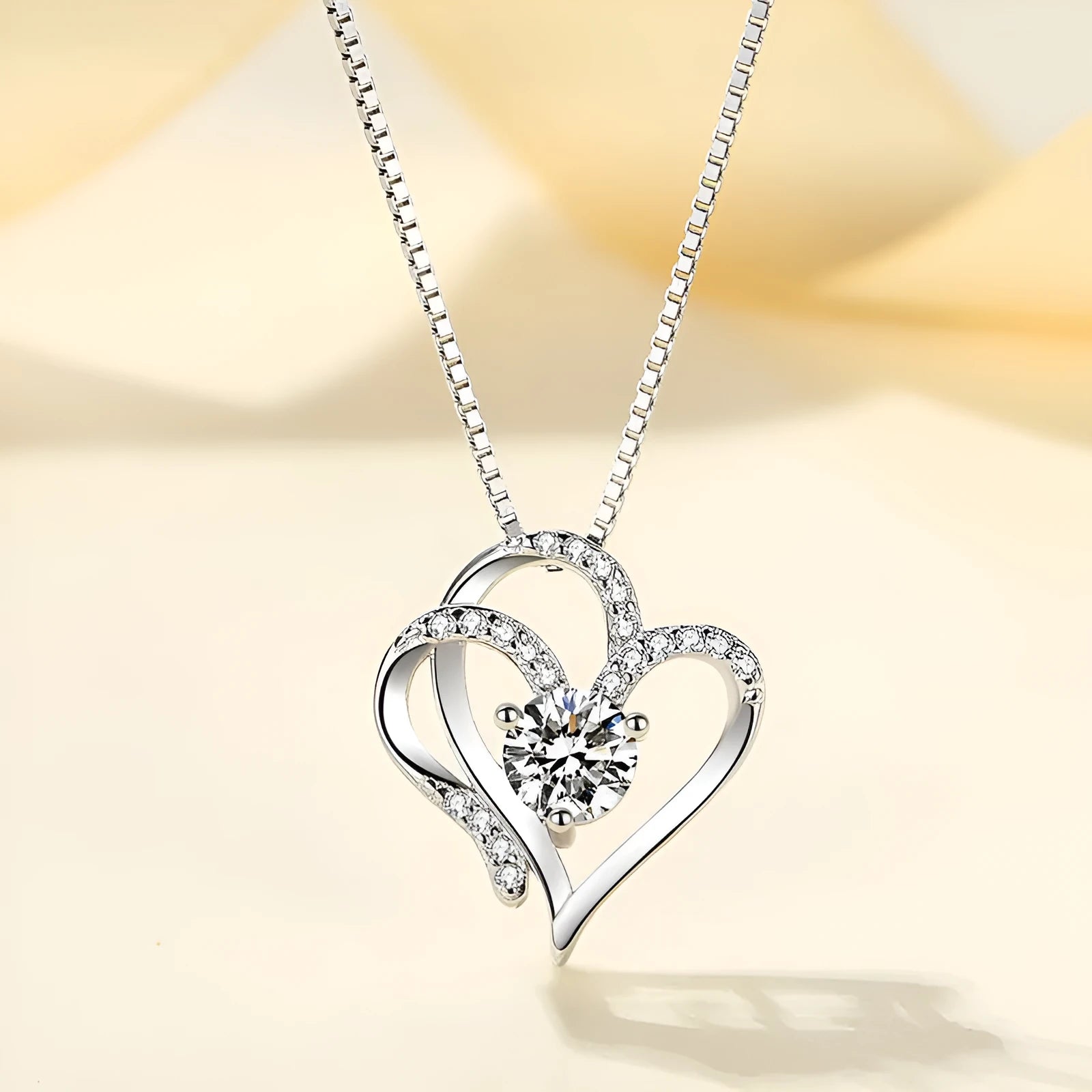 Women's 925 sterling silver heart pendant necklace with diamond treatment in rose gold, white gold, or yellow gold finish