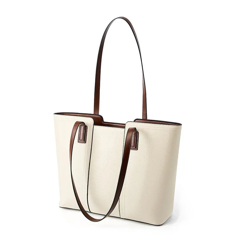 Women's genuine leather large capacity crossbody commuter bag with multiple internal compartments
