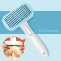 Automatic pet hair removal comb in blue, measuring 10.7cm by 19.5cm.
