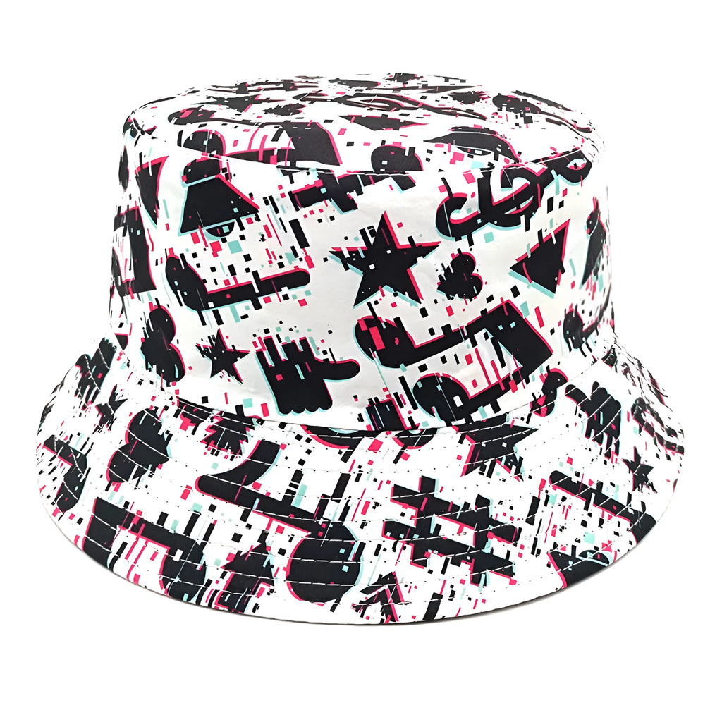 Musical note patterned bucket hat with dome crown in polyester fabric size M