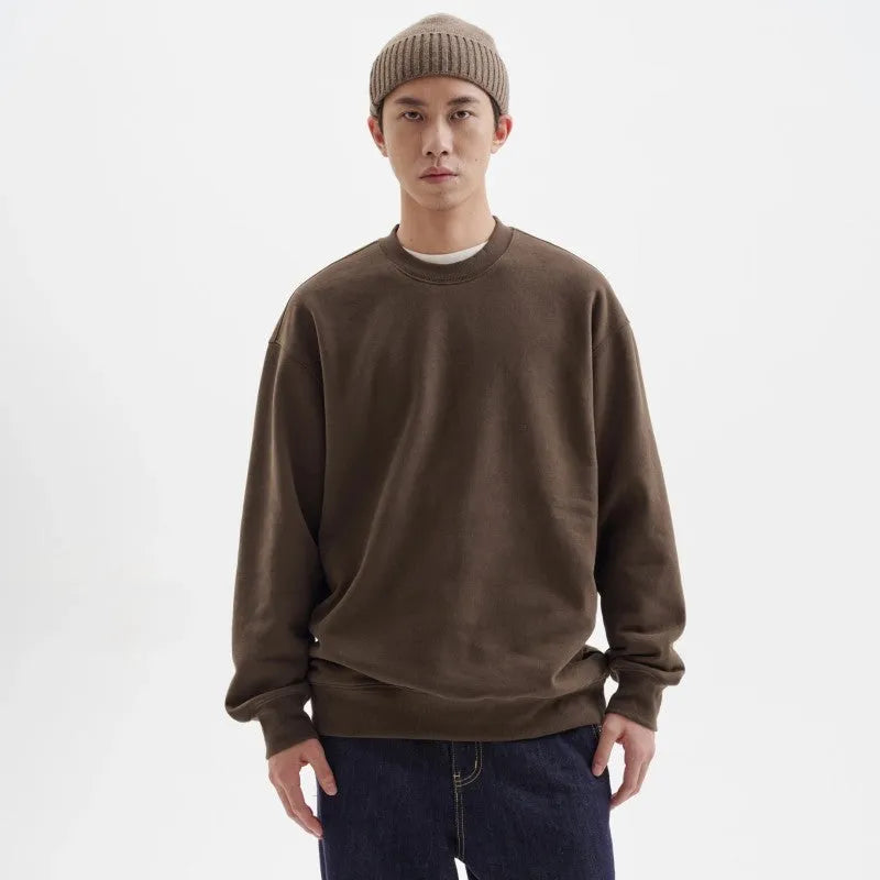 Men's cotton pullover hoodie with fleece lining and inner hood, loose fit, solid colour, sizes S to 3XL