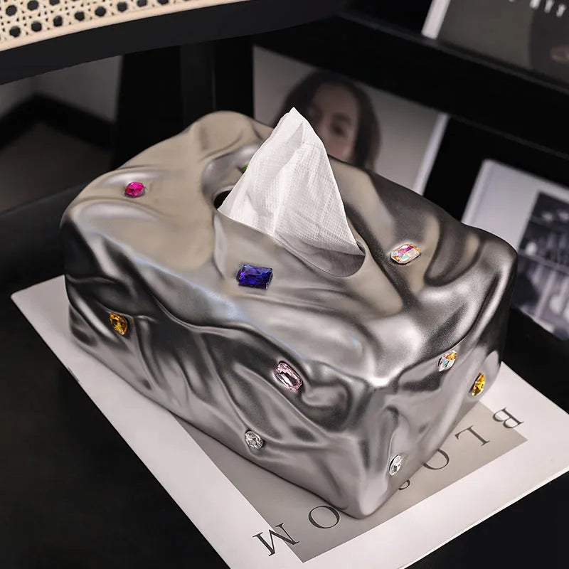 Ceramic tissue box with matte finish in coconut milk white or silver electroplated colour options