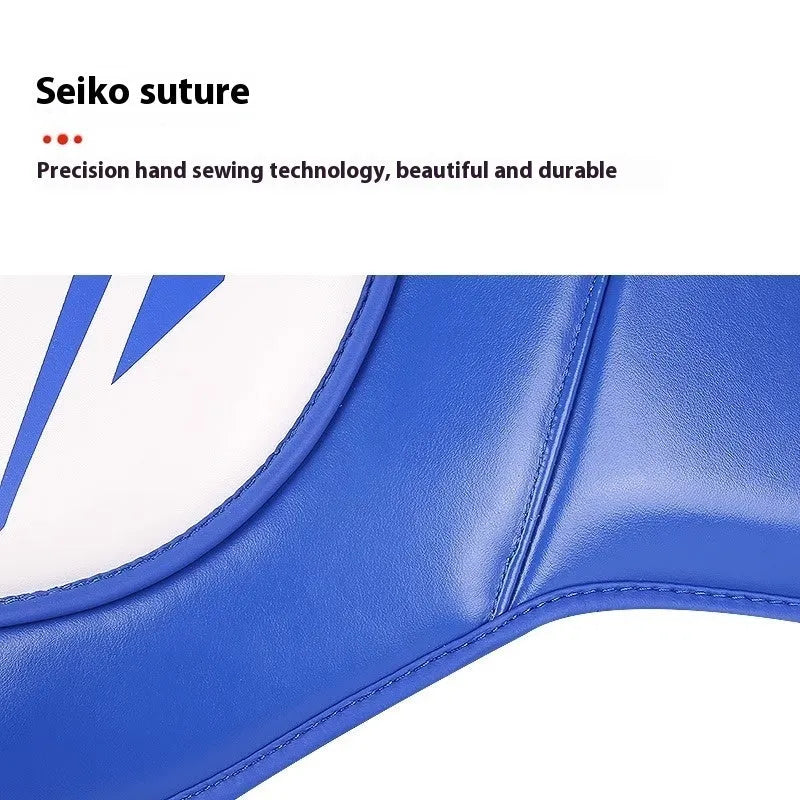 Sanda chest protector in PU, thickened vertical design for chest and belly, red white blue white black white, sizes S M L