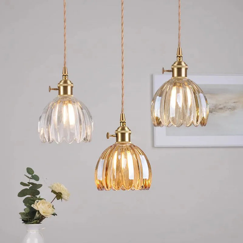 Vintage glass flower chandelier ceiling light with Nordic styling in amber colour option