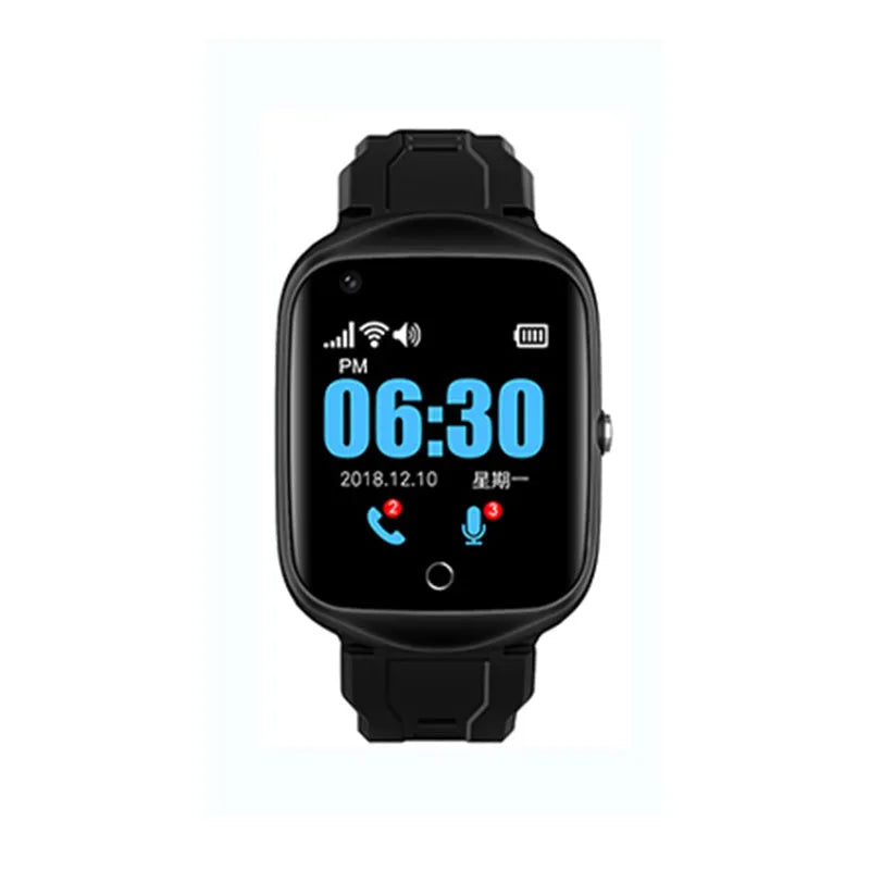 Silver intelligent phone watch for elderly with square screen and silicone strap on wrist