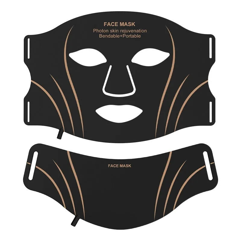 Black and gold IPL LED facial beauty mask device with headband on a white background.