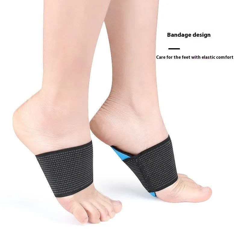 Blue elastic bandage foot pad for flat foot arch support in adult and children sizes