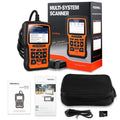 Foxwell NT510 orange and black automotive diagnostic scanner with OBD2 cable