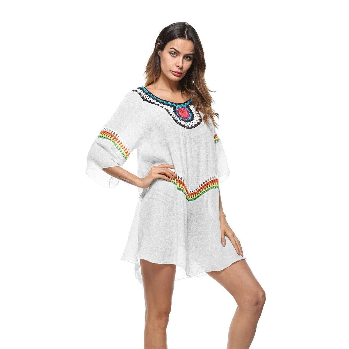 Crocheted ethnic style sun protection clothing in free size, available in four colours