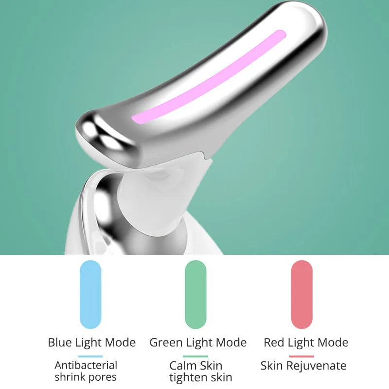 EMS thermal neck lifting massager with three-colour LED lights and USB charging cable.