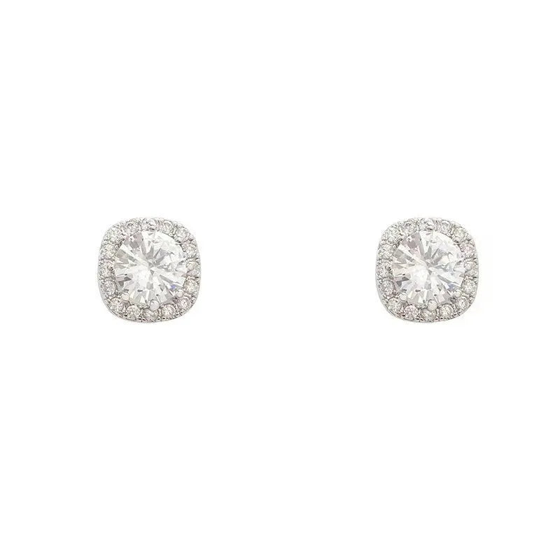 Geometric quadrilateral diamond-treated alloy earrings in gold and silver colour options