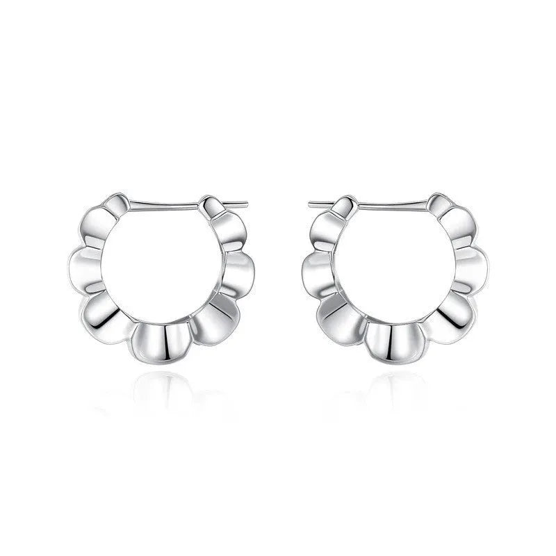 Sterling silver retro geometric drop earrings with round shape and electroplated finish