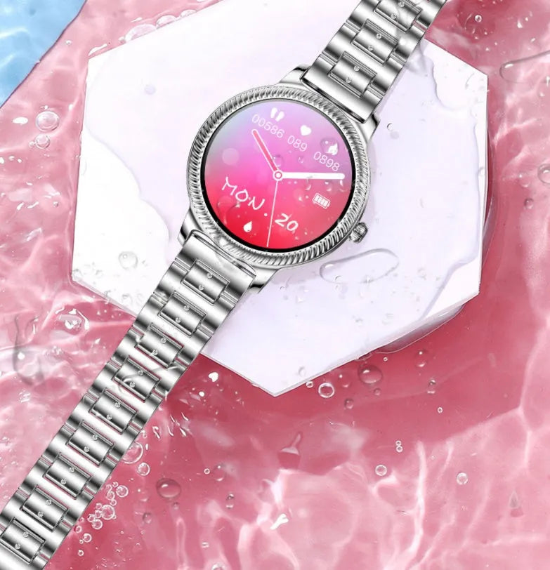 AK38 ladies smart watch with stainless steel bracelet and 1.09-inch colour screen
