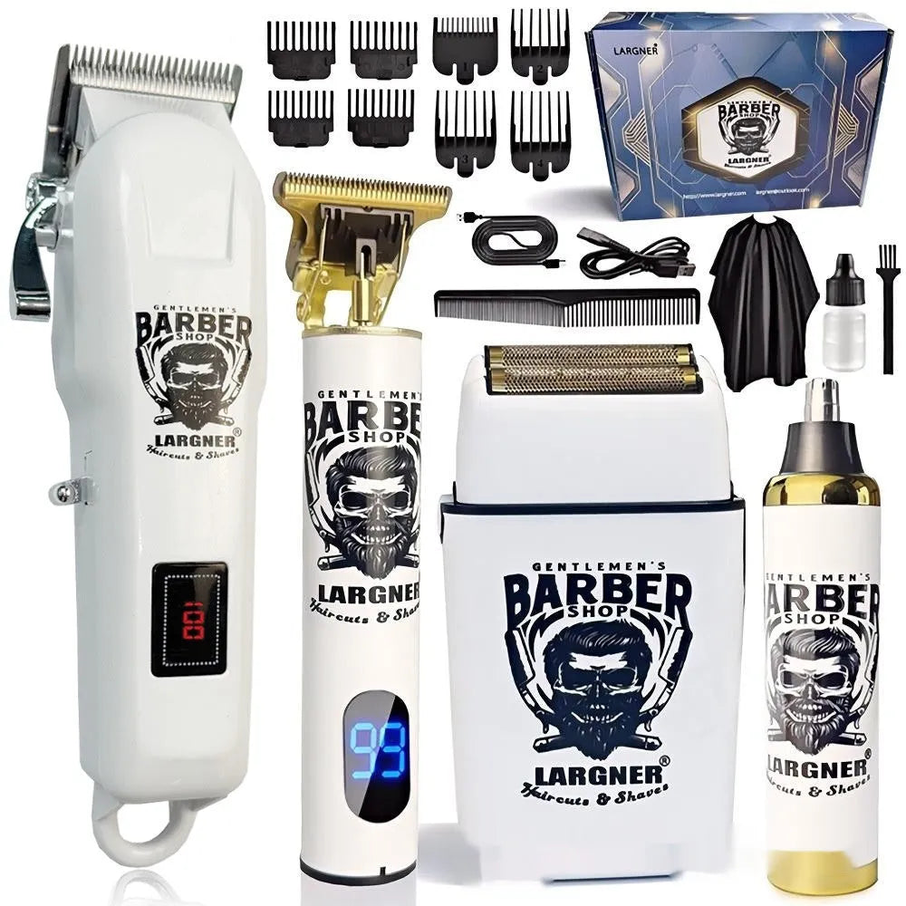 USB rechargeable hair clippers with stainless steel cutter head in a 4 in 1 kit.