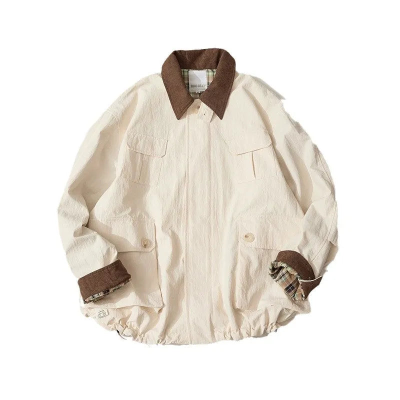 Green and apricot polyester casual jacket with side pockets and long sleeves