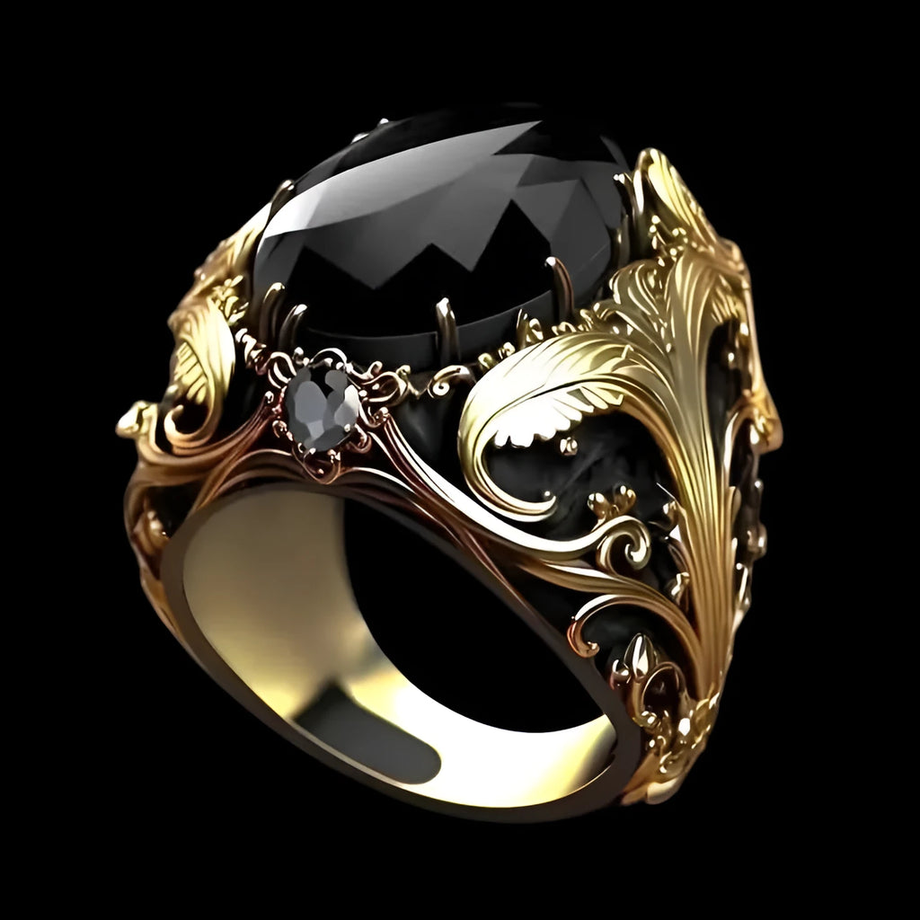Men's geometric wide face alloy ring with silver electroplated finish and imitation gemstone ornamentation