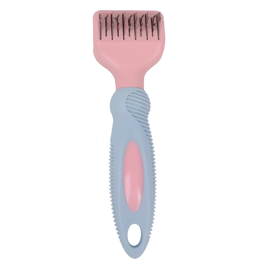 Stainless steel dog comb with knot knife edge and massage blades for pet grooming