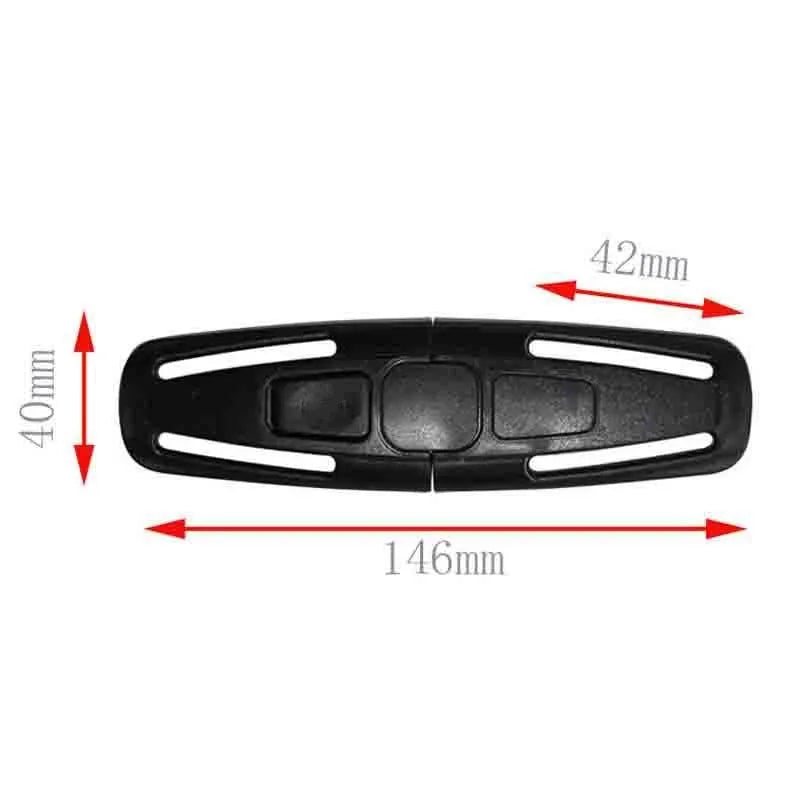 Black nylon PA66 buckle for child safety seat 5-point harness measuring 14.5 by 4 centimetres