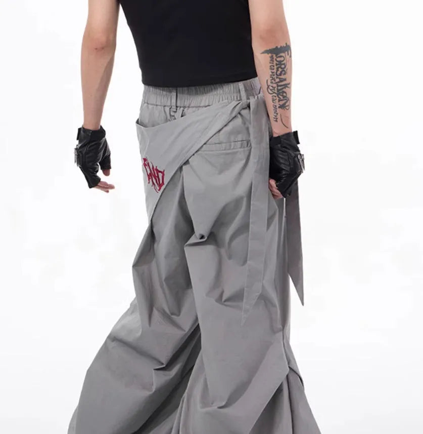 Boys wide-leg summer trousers in refined Korean style with solid black colour and niche accumulation cut