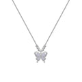Silver square opal butterfly pendant necklace on a cross chain, adjustable between 41cm and 50cm.