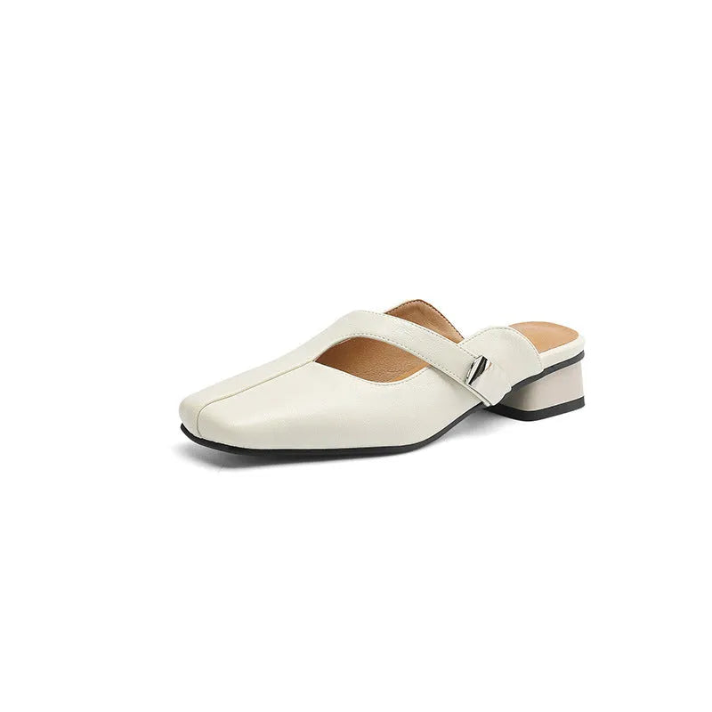 British style square toe outdoor slippers in black with artificial PU upper and rubber sole