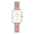 Women's rose gold and silver quartz watch with woven steel belt and 34mm alloy case