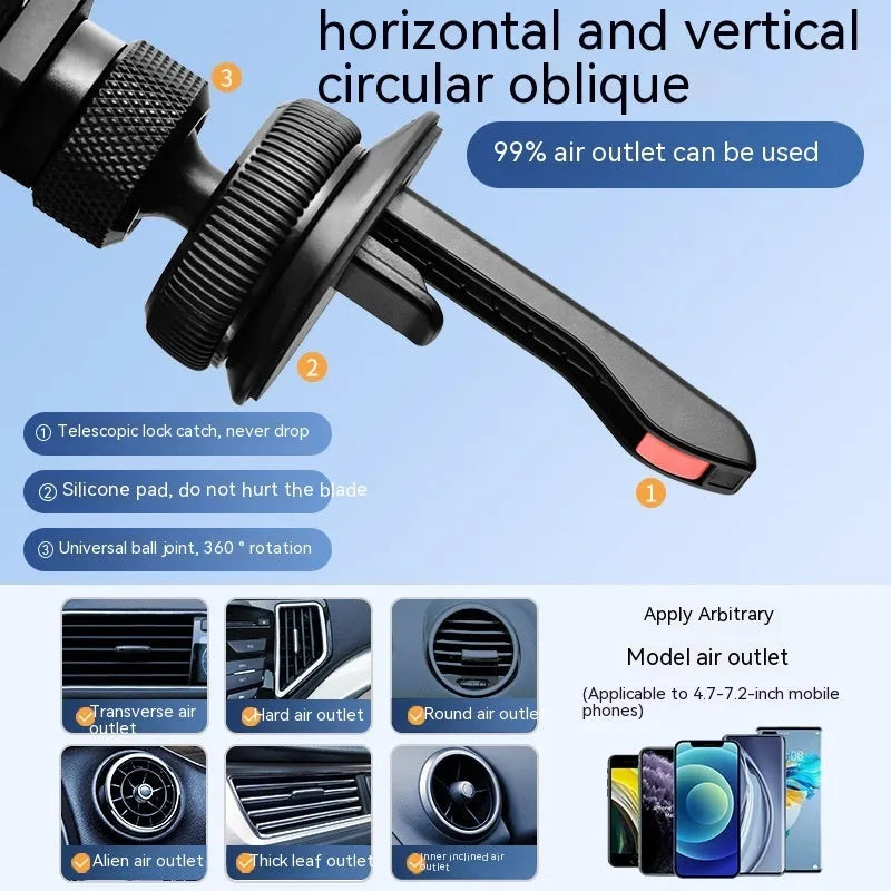 Aluminium alloy car air vent mobile phone bracket holder with snap-on installation