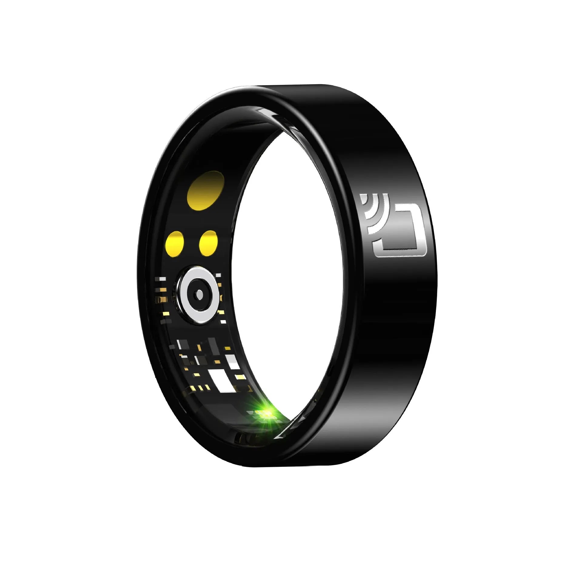 Black ceramic smart ring for health monitoring with heart rate and blood oxygen tracking