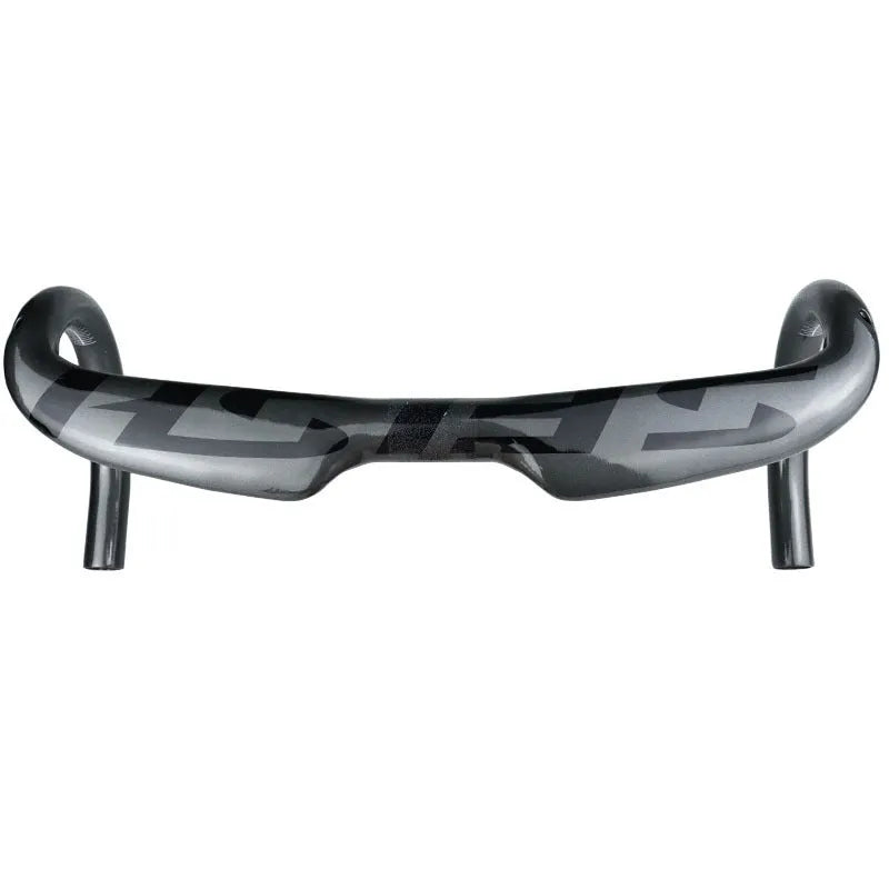 Carbon fibre road bike bent handlebar shown in black, with close-up of 31.8mm clamp area and bar ends.