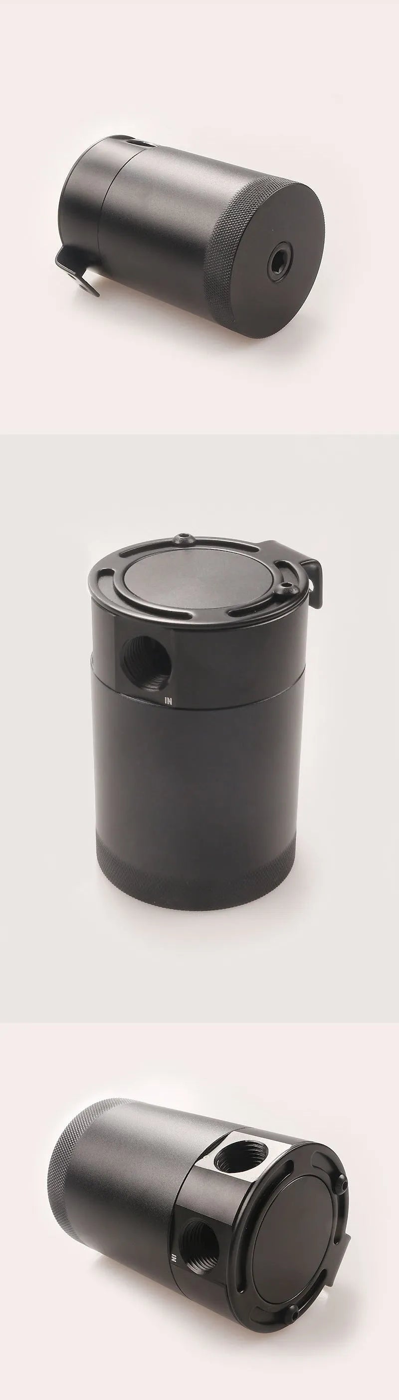 Aluminium automotive oil drain can with ventilation holes and optional drain valve in black or silver finish
