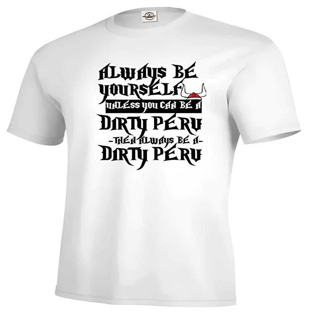 Men's white short sleeve T-shirt with printed design on polyester fabric