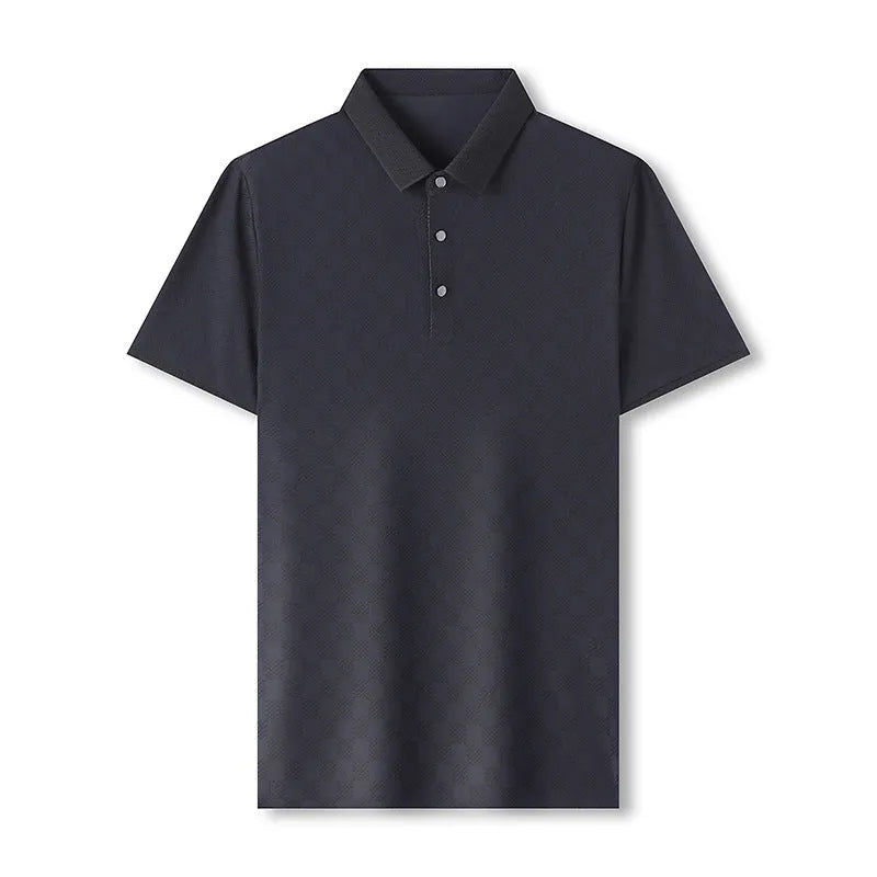Rhombus pattern thin ice silk short sleeve T-shirt shown in black colour with a visible side slit design detail.