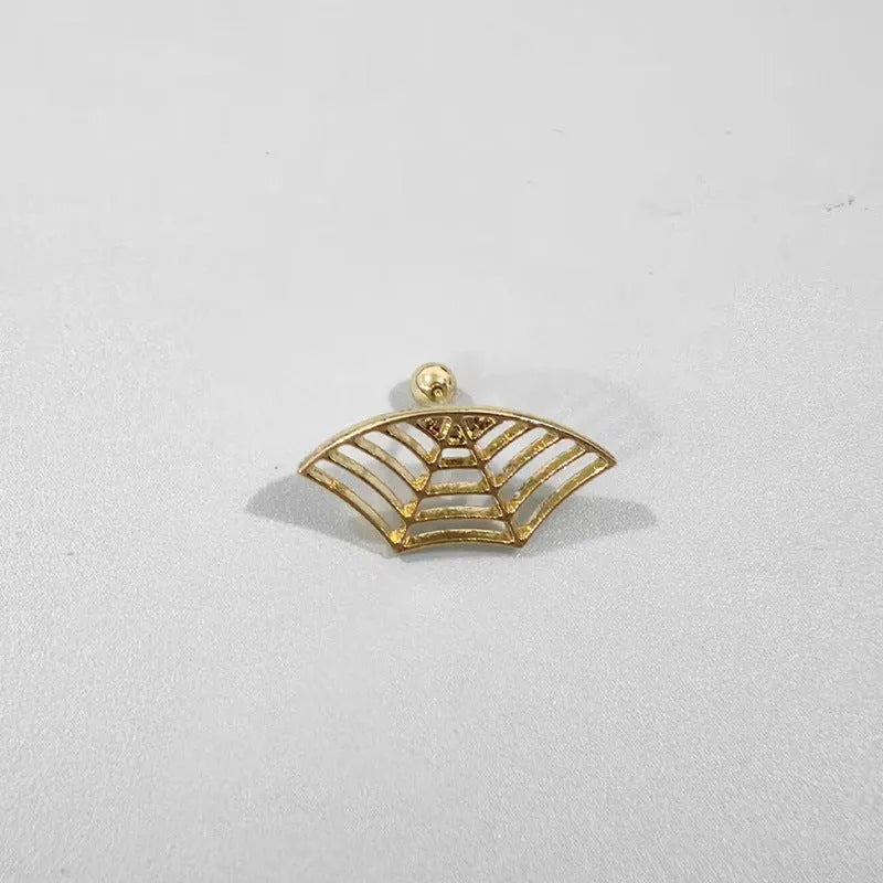 Spider web stud earrings with geometric mesh pattern in electroplated gold or silver finish