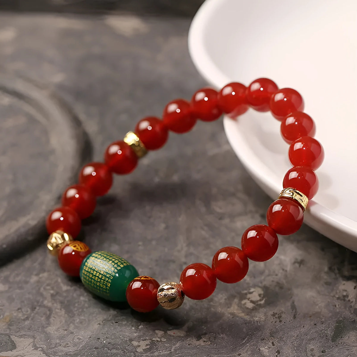 Red agate Guanyin bracelet with edge rosary beads and auspicious patterns for Buddhist meditation