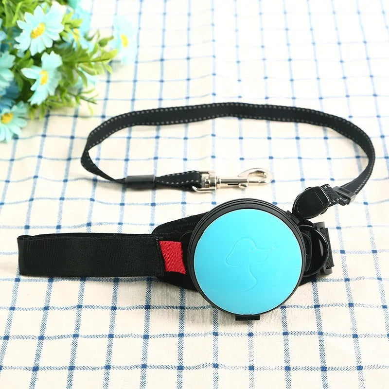 Automatic retractable pet leash extended to 3 metres, shown in vibrant orange colour.