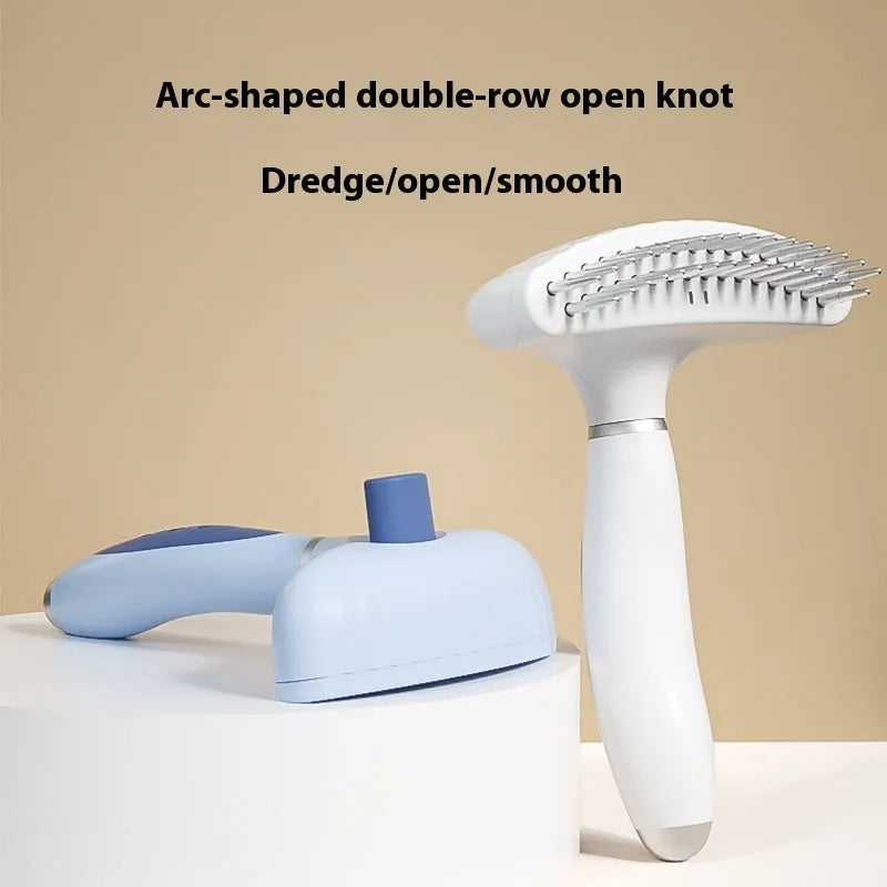 Stainless steel double row dog grooming comb for hair removal in azure light blue colour